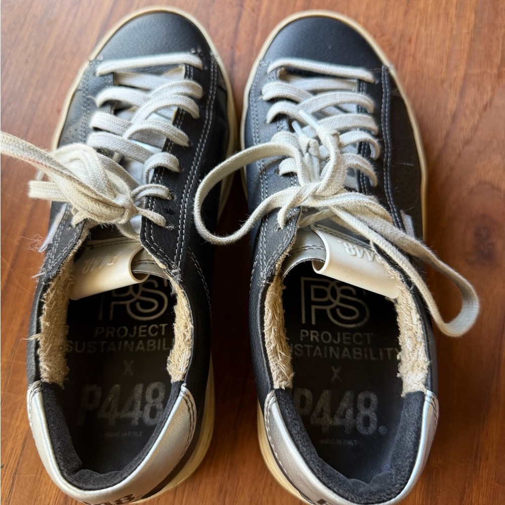 P448 John Low Top Sneaker Black Leather Women’s EU 38 US 7.5–8 - Picture 4 of 8